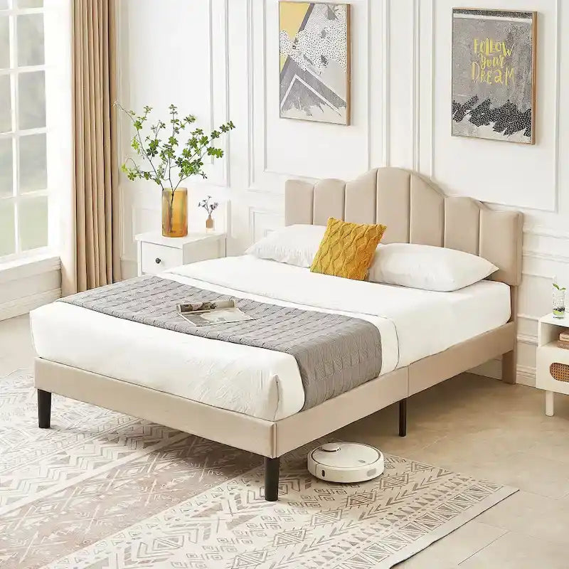 Struttura letto imbottita con piattaforma e testiera regolabile Blu / Grigio / Beige – Singolo / Matrimoniale / Queen