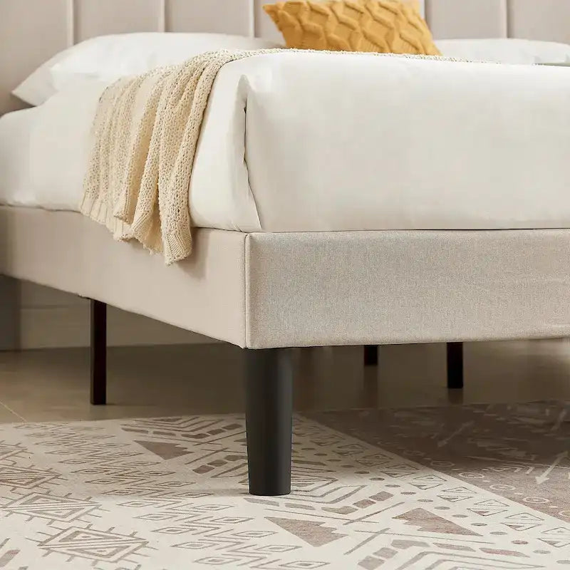 Struttura letto imbottita con piattaforma e testiera regolabile Blu / Grigio / Beige – Singolo / Matrimoniale / Queen