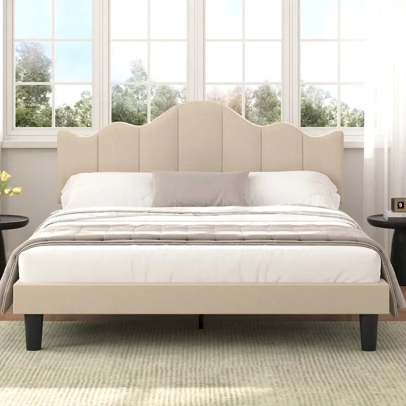 Struttura letto imbottita con piattaforma e testiera regolabile Blu / Grigio / Beige – Singolo / Matrimoniale / Queen