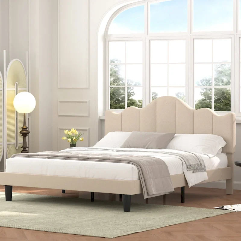 Struttura letto imbottita con piattaforma e testiera regolabile Blu / Grigio / Beige – Singolo / Matrimoniale / Queen