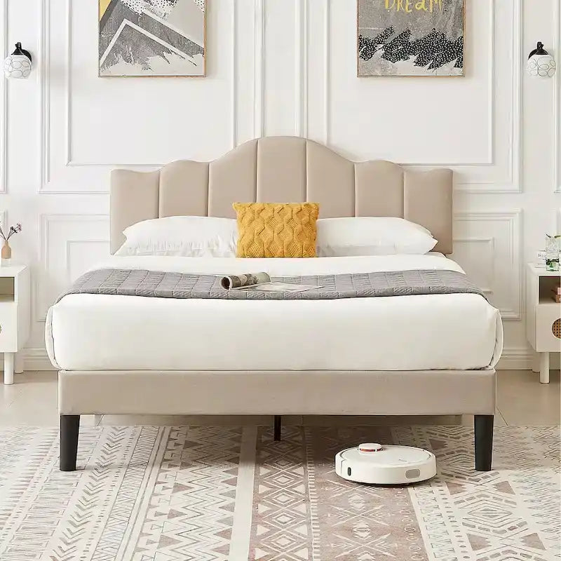 Struttura letto imbottita con piattaforma e testiera regolabile Blu / Grigio / Beige – Singolo / Matrimoniale / Queen