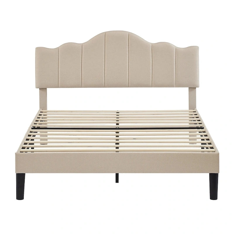 Struttura letto imbottita con piattaforma e testiera regolabile Blu / Grigio / Beige – Singolo / Matrimoniale / Queen