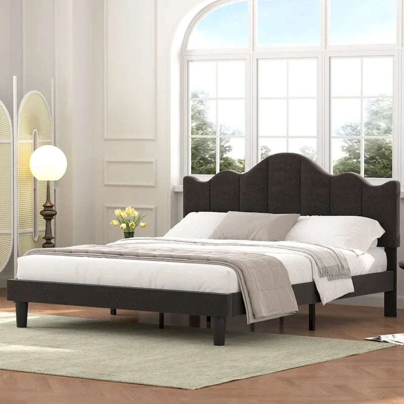 Struttura letto imbottita con piattaforma e testiera regolabile Blu / Grigio / Beige – Singolo / Matrimoniale / Queen