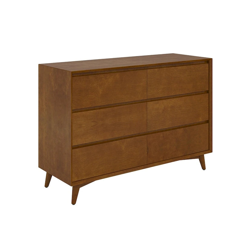 Comò a 6 cassetti Mid-Century in Noce/Quercia, gambe in legno massello