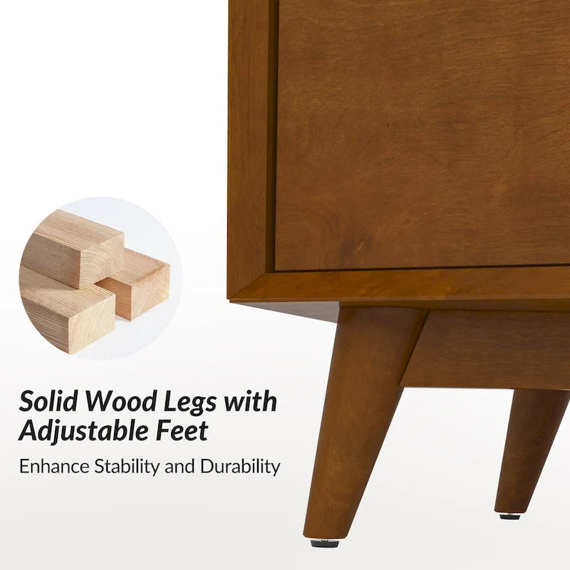 Comò a 6 cassetti Mid-Century in Noce/Quercia, gambe in legno massello