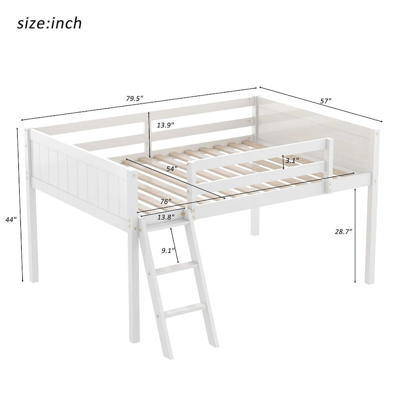 Letto a soppalco basso in formato intero grigio/bianco con scaletta, 1 persona