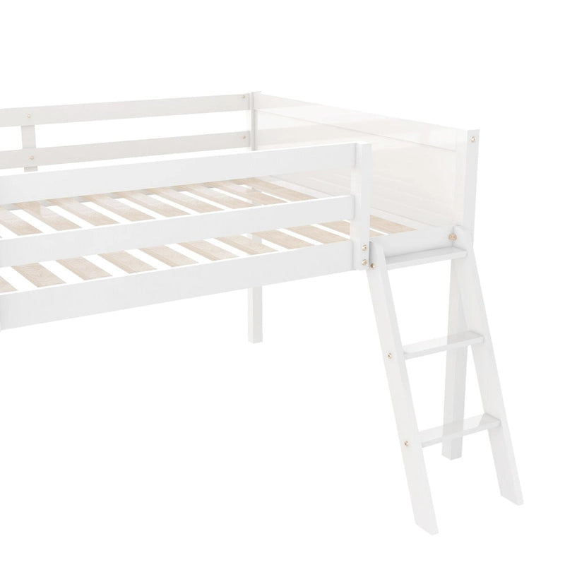 Letto a soppalco basso in formato intero grigio/bianco con scaletta, 1 persona