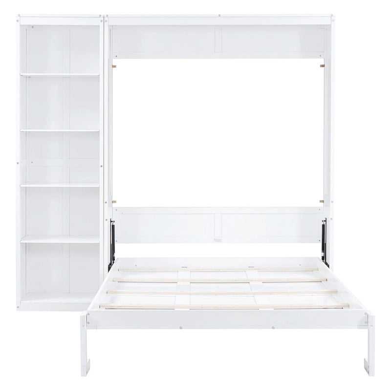 Letto a scomparsa matrimoniale a parete con mensole grigio/bianco, 1 persona