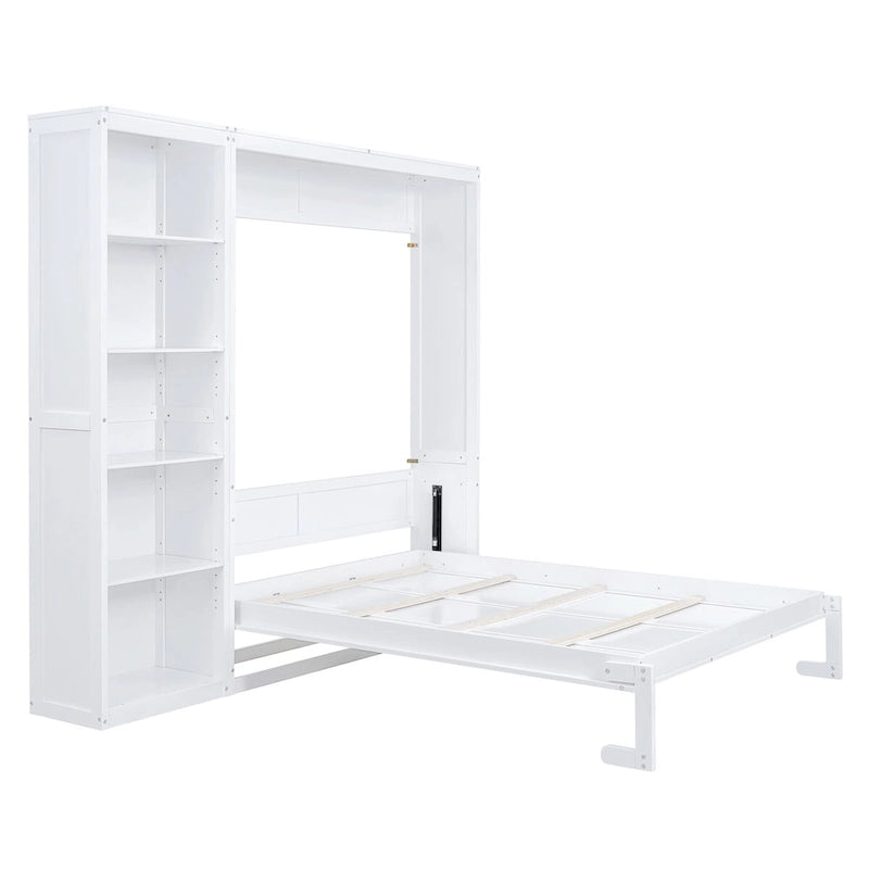 Letto a scomparsa matrimoniale a parete con mensole grigio/bianco, 1 persona