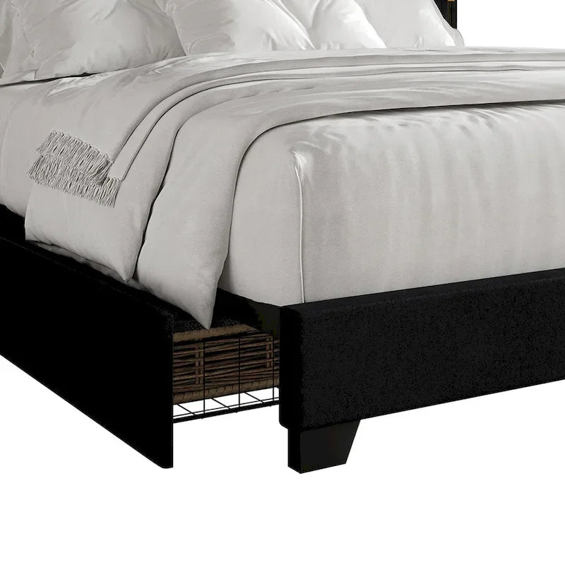 Letto imbottito in velluto con cassetti contenitore | Nero / Blu navy / Grigio argento | Matrimoniale / Queen / King