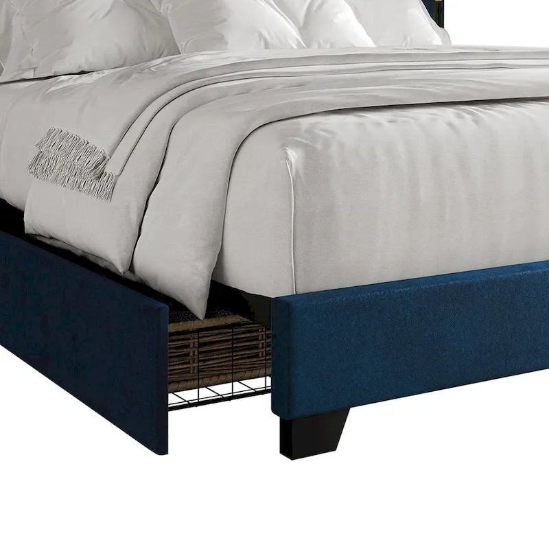 Letto imbottito in velluto con cassetti contenitore | Nero / Blu navy / Grigio argento | Matrimoniale / Queen / King
