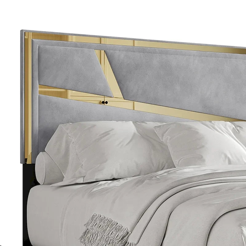 Letto imbottito in velluto con cassetti contenitore | Nero / Blu navy / Grigio argento | Matrimoniale / Queen / King