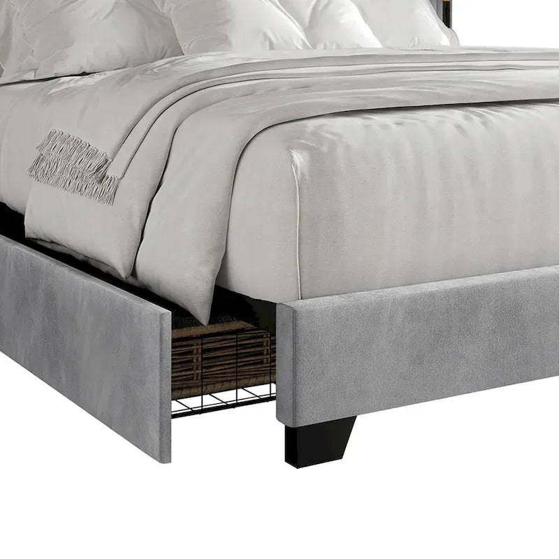 Letto imbottito in velluto con cassetti contenitore | Nero / Blu navy / Grigio argento | Matrimoniale / Queen / King
