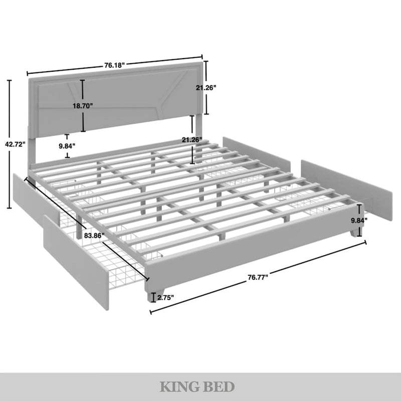 Letto imbottito in velluto con cassetti contenitore | Nero / Blu navy / Grigio argento | Matrimoniale / Queen / King