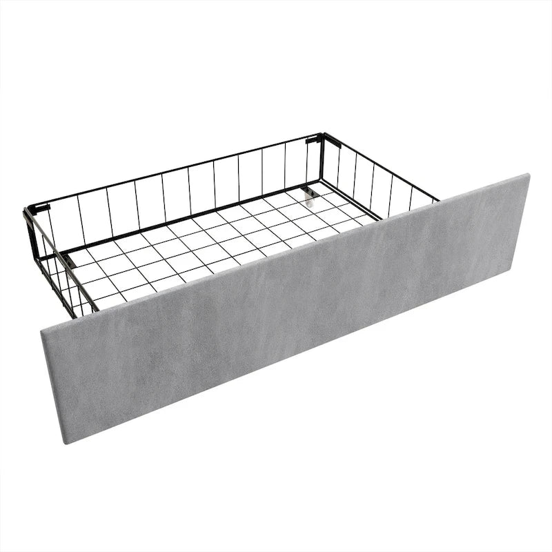 Letto imbottito in velluto con cassetti contenitore | Nero / Blu navy / Grigio argento | Matrimoniale / Queen / King