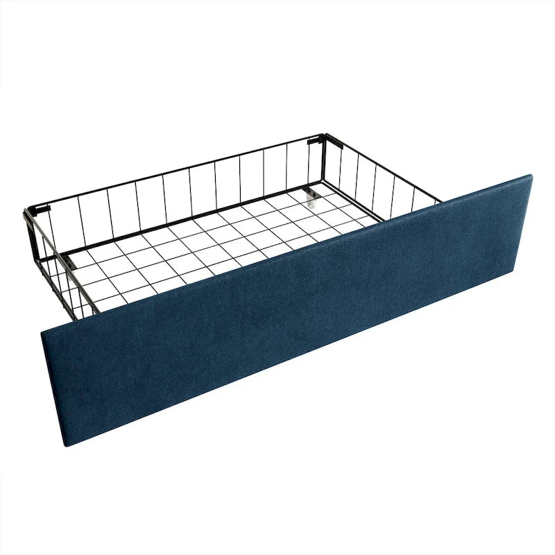Letto imbottito in velluto con cassetti contenitore | Nero / Blu navy / Grigio argento | Matrimoniale / Queen / King
