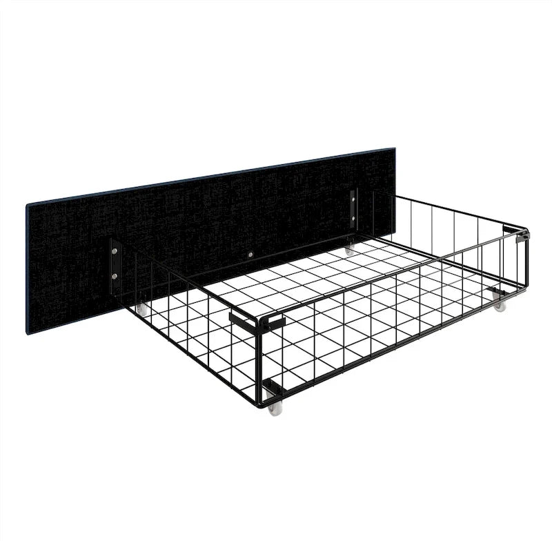 Letto imbottito in velluto con cassetti contenitore | Nero / Blu navy / Grigio argento | Matrimoniale / Queen / King